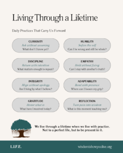 Virtues in action: curiosity, humility, empathy, etc.