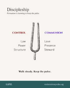 Infographic contrasting control and communion in leadership formation.