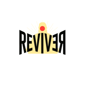 Stylized mirrored word “REVIVER” in black with a single red dot above the center, symbolizing the Spark of Life and Christ of Proximity.
