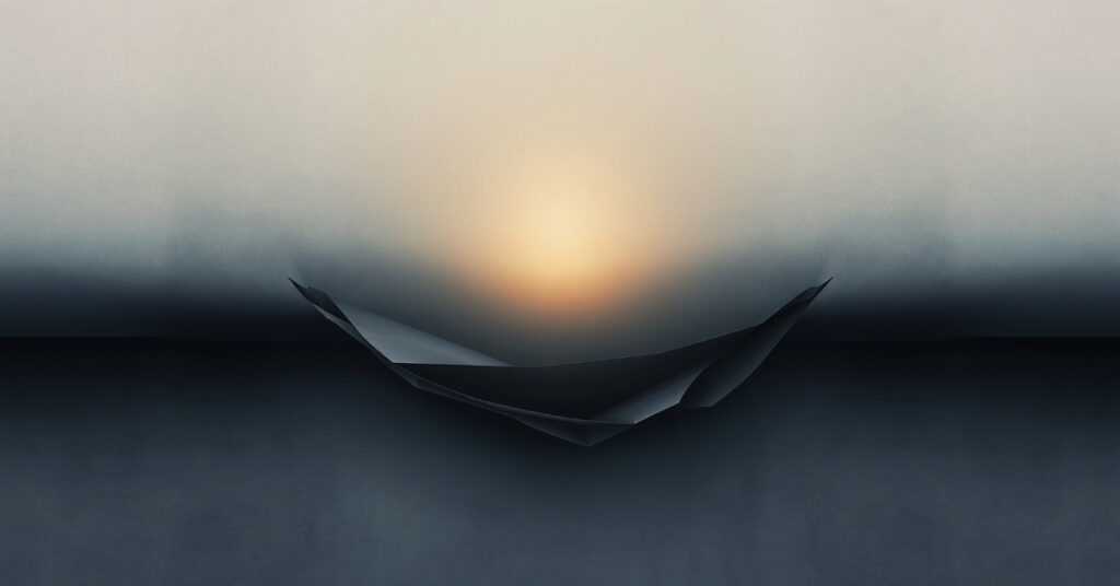 Abstract image showing a glowing point gradually transforming into structured geometric forms, representing the shift from discovery to identity.